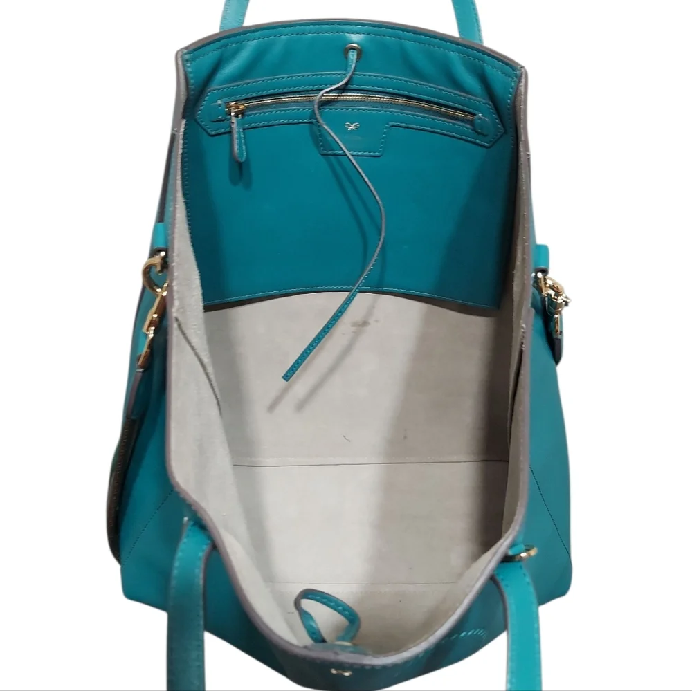Anya Hindmarch Teal Smile Perforated Leather Tote